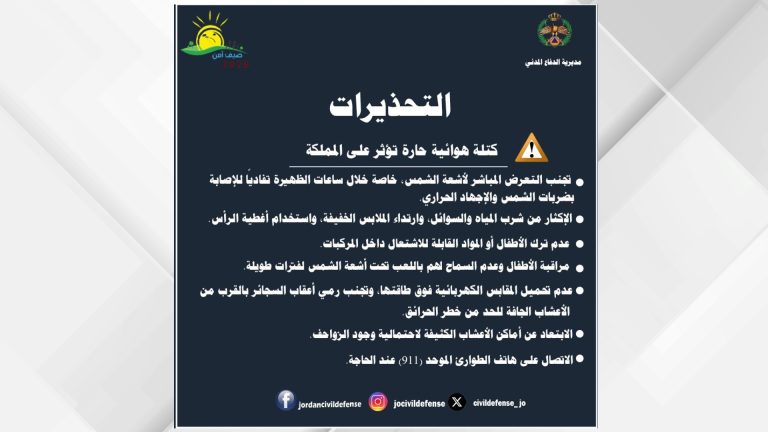 الأمن العام يحذر من الكتلة الهوائية الحارة